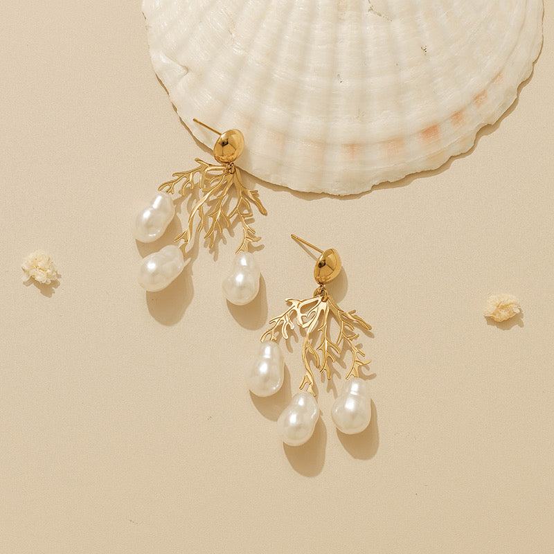 Coral Pearl Drop Earrings