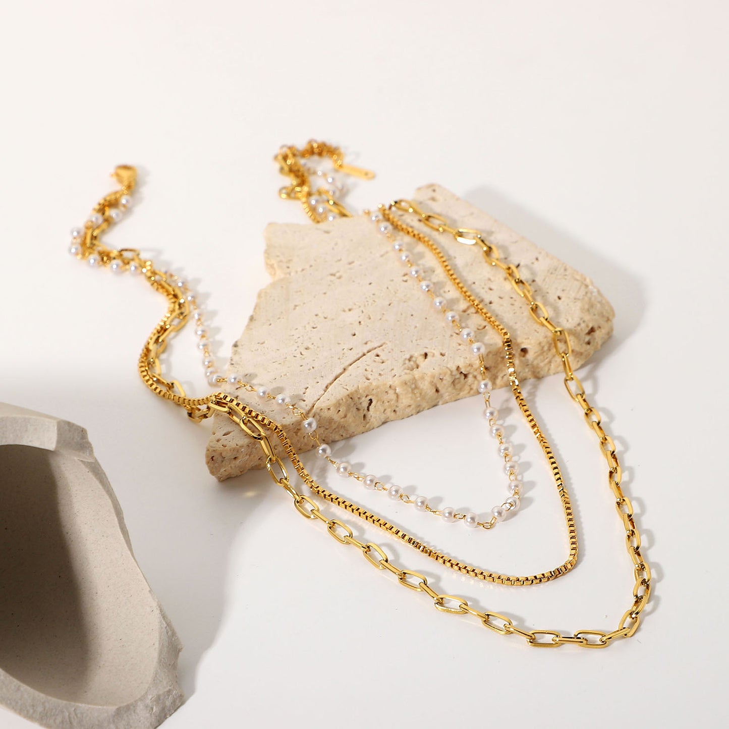 Golden Layers Pearl Necklace Set