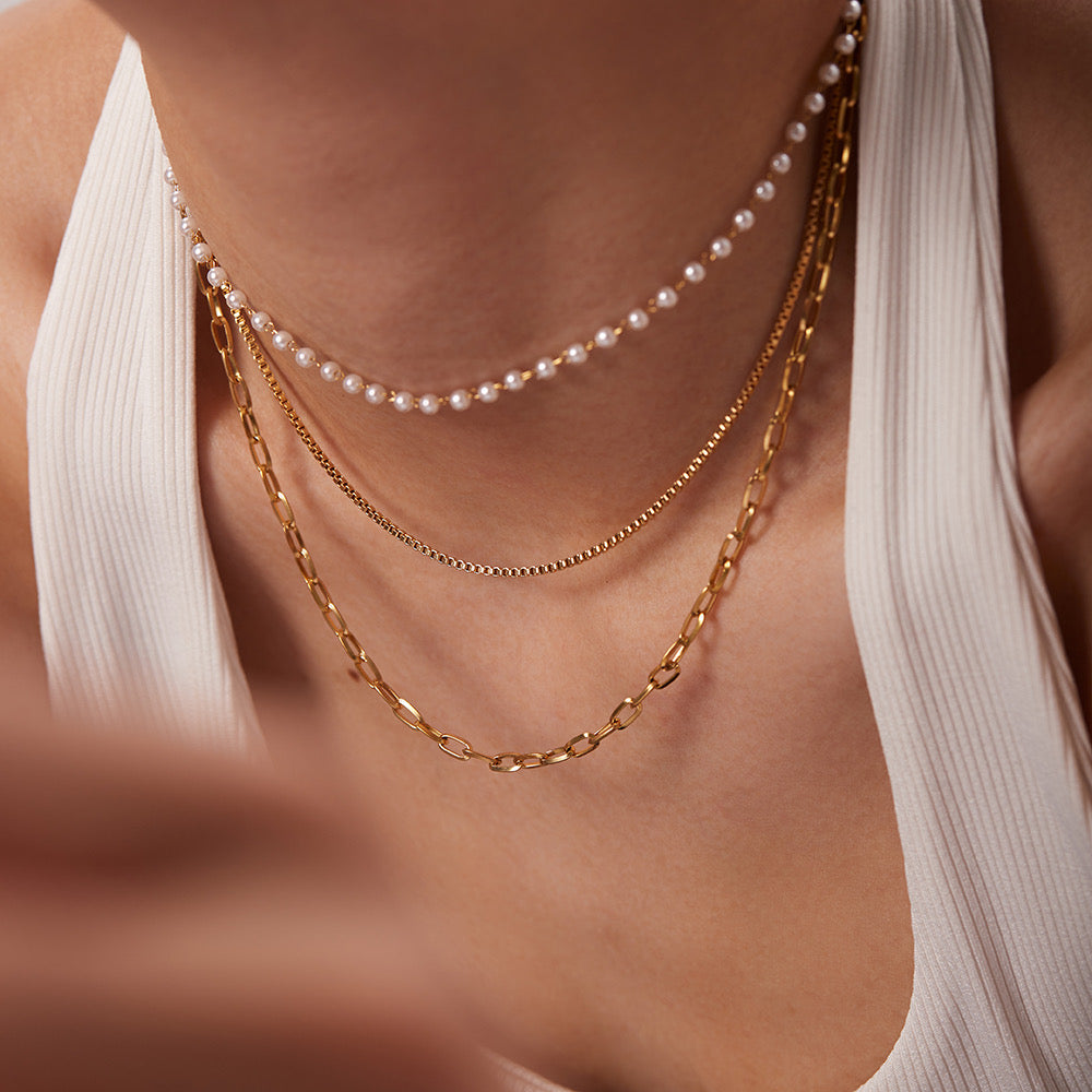 Golden Layers Pearl Necklace Set